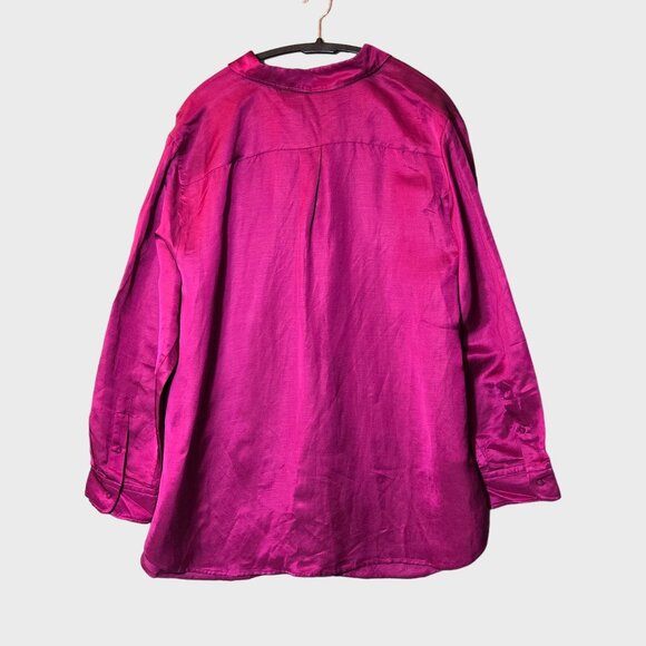 Ralph Lauren Plus Size Satin Long Sleeve Buttoned Top Fuchsia Pink 2X NWT - Picture 5 of 8